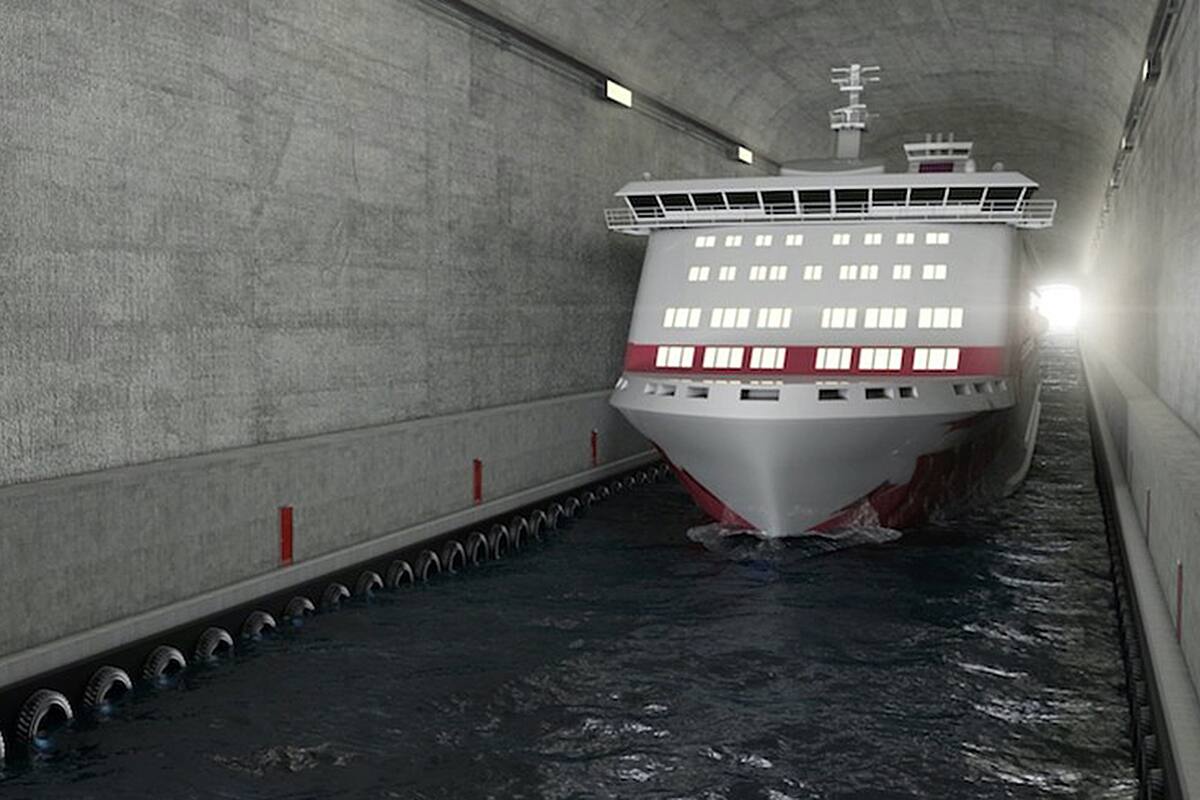 Un render del proyecto del túnel para barcos en Noruega