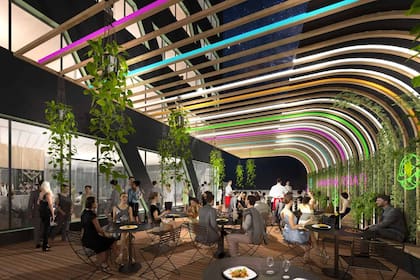Un restaurante y bar con un amplio patio recibirán a los visitantes en la planta baja del edificio