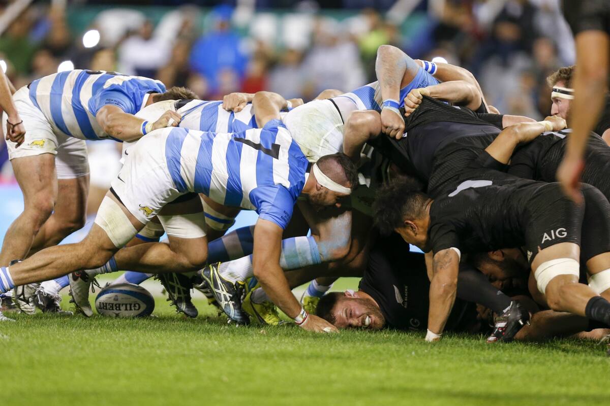 Un scrum entre los Pumas y los All Blacks