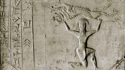 Un sello de alrededor del siglo IX-VII a.C. muestra a Gilgamesh dominando a un león.
