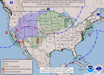 Un sistema de baja presión frente a la costa del Atlántico medio provocará precipitaciones persistentes, riesgo de inundaciones costeras y vientos con ráfagas superiores a 30 millas por hora (48 km/h) en zonas costeras de Nueva Jersey, Delaware y el sureste de Nueva York