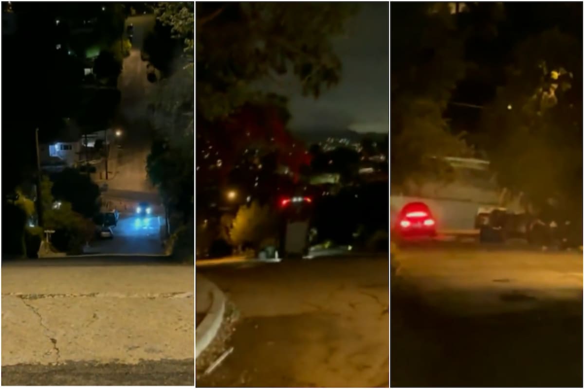 Un Tesla voló por los aires luego de subir a toda velocidad una calle con pendiente en Los Ángeles, Estados Unidos (Crédito: Captura de video)