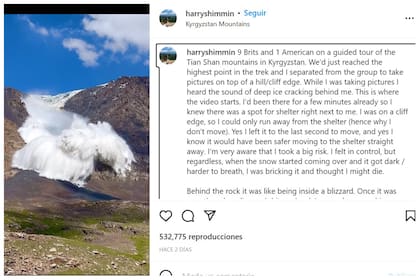 Un turista británico grabó el momento en el que una avalancha de hielo se deslizaba hacia él en Kirguistán