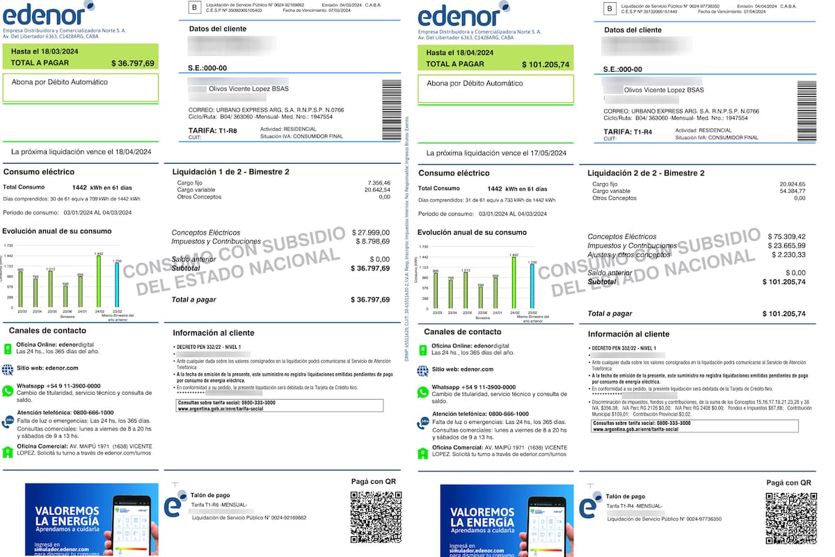 Un usuario de Edenor recibió un incremento del 175% por el mismo consumo