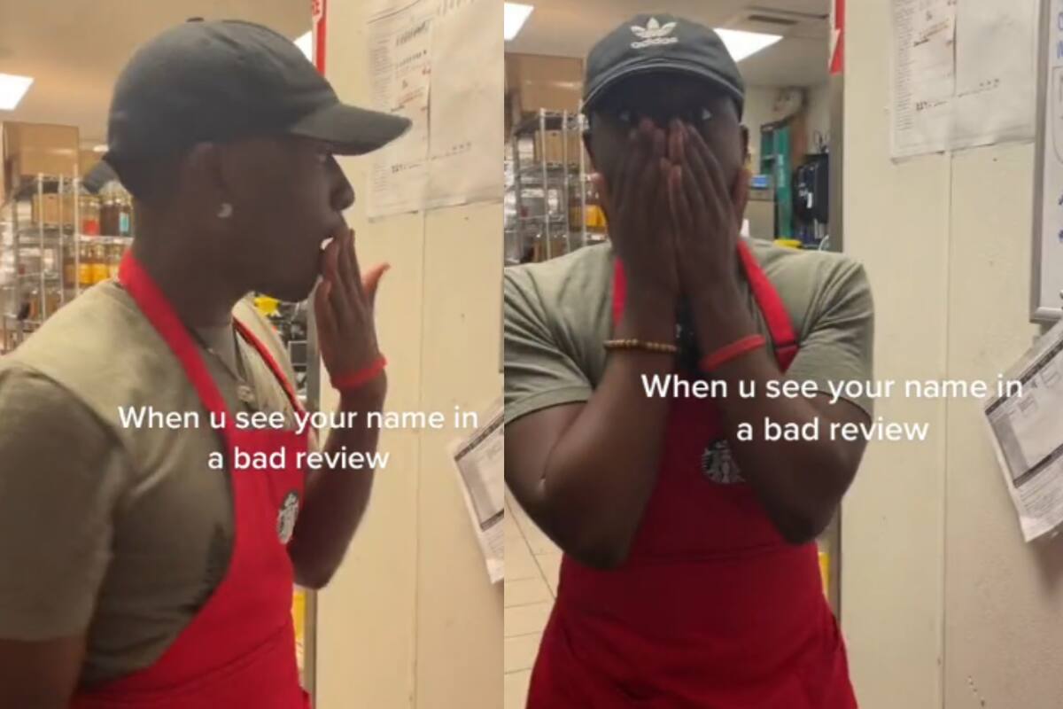 Un video mostró el sentimiento de un trabajador de Starbucks al ver su nombre en una mala reseña
