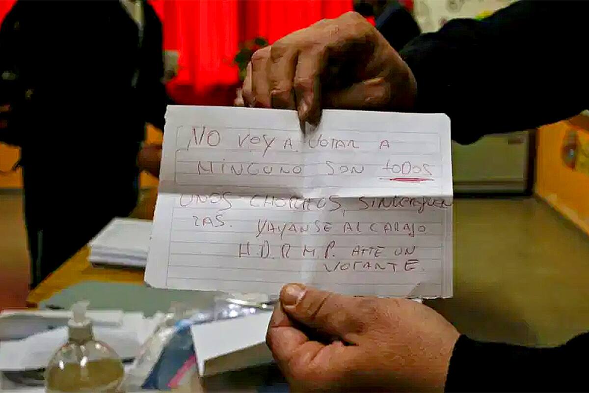 Un votante indignado escribió su propia boleta, en Roca