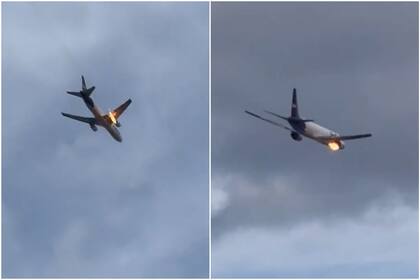 Un vuelo de carga de FedEx fue capturado mientras una de sus alas estaba en llamas
