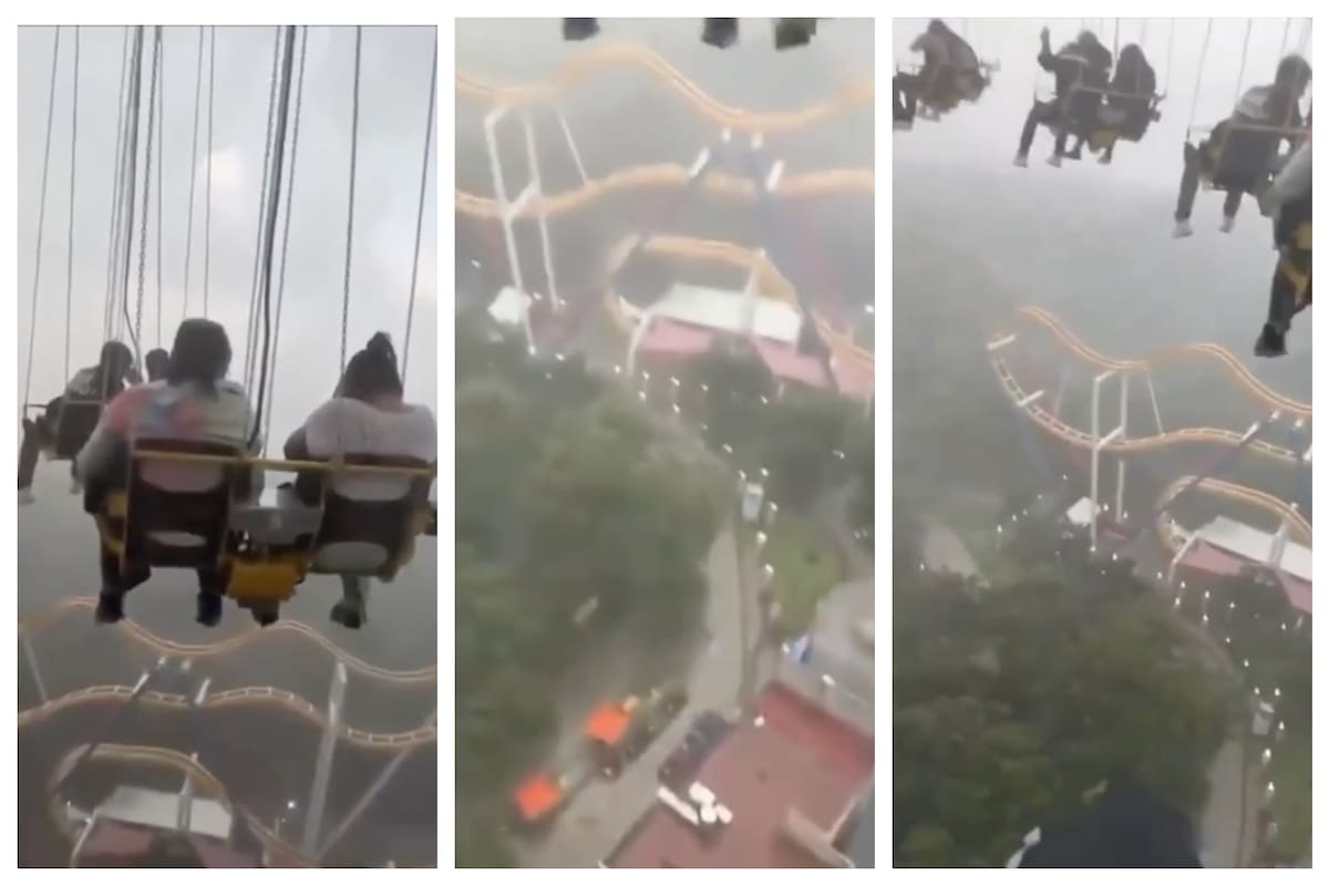 Una atracción del parque se detuvo por diez minutos con más de treinta personas colgando en el aire en las sillas voladoras