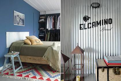 A la izquierda, vemos cómo Alex usa una banqueta traída de Tailandia como mesa de luz. A la derecha, descubrimos un baúl heredado con pies de cama tejidos ($890 c/u, Tienda de Costumbres)