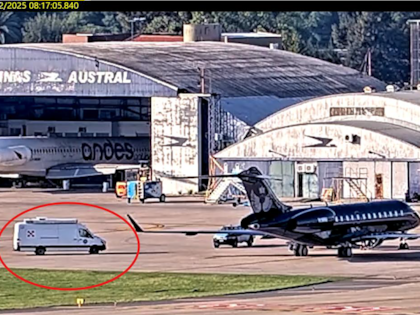 Una camioneta, aparentemente de la PSA, se acerca al avión de Leonardo Scaturicce que acaba de aterrizar desde Miami