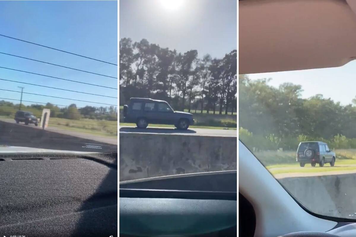 Una camioneta Land Rover Discovery viaja a en sentido incorrecto por la banquina mientras otros vehículos, entre ellos un camión cisterna de combustibles, circulan por la mano en sentido correcto Crédito: Twitter