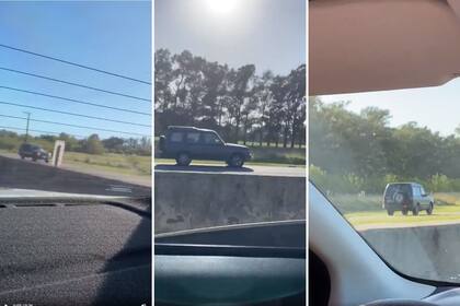 Una camioneta Land Rover Discovery viaja a en sentido incorrecto por la banquina mientras otros vehículos, entre ellos un camión cisterna de combustibles, circulan por la mano en sentido correcto Crédito: Twitter