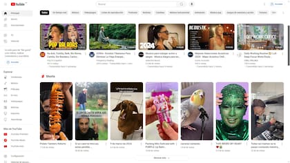 Una captura de lo que verá alguien que entre por primera vez a YouTube: los videos y los shorts de todo tipo
