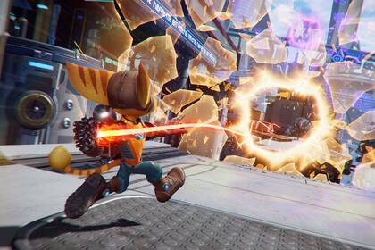 Una captura de Ratchet & Clank: RIft Apart, disponible para la PlayStation 5