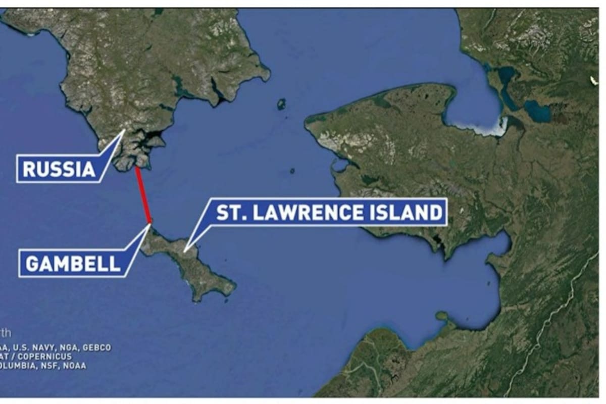 Una captura del mapa que publicó un canal de TV de Alaska con el lugar al que llegaron los dos rusos