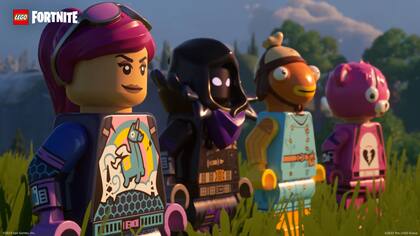 Una captura del nuevo modo de Fortnite, que combina los personajes de Lego con un escenario tipo Minecraft con algunos elementos de Animal Crossing