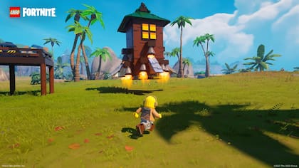 Una captura del nuevo modo de Fortnite, que combina los personajes de Lego con un escenario tipo Minecraft con algunos elementos de Animal Crossing