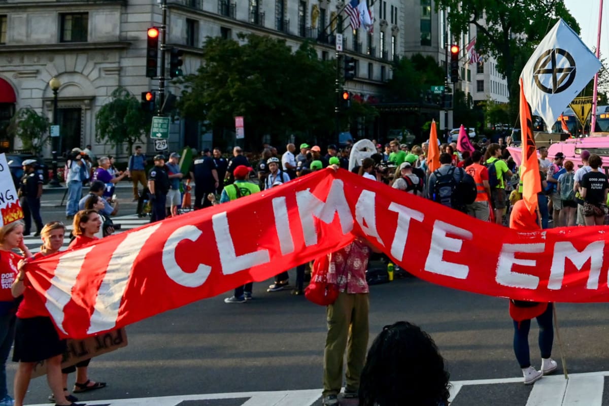 Un cartel en una manifestación por el clima con la imagen de la activista sueca Greta Thunberg