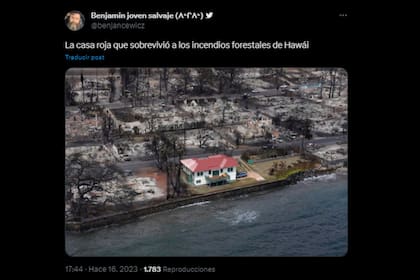 Una casa de Hawai se lleva todas las miradas por sobrevivir al fuego (Captura Twitter)
