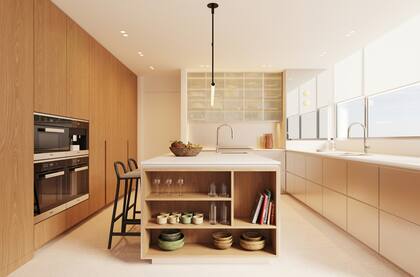 Una cocina en el proyecto Udaondo Landmark dentro del Parque de Innovación