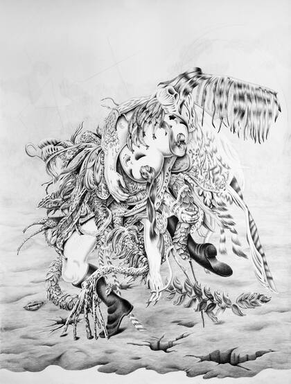 Una criatura multiespecies en "Amazonas", dibujo de Florencia Rodríguez Giles, ganó el segundo premio