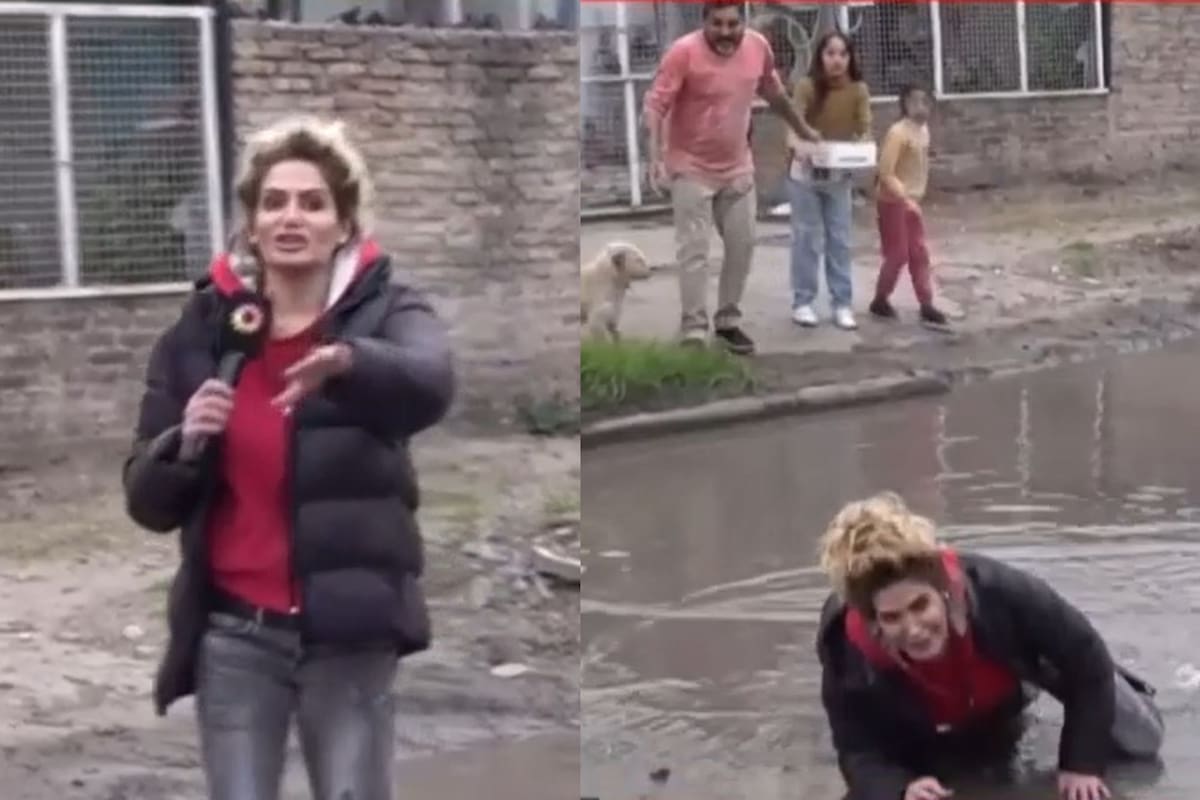 Una cronista sufre una terrible caída durante un programa en vivo.