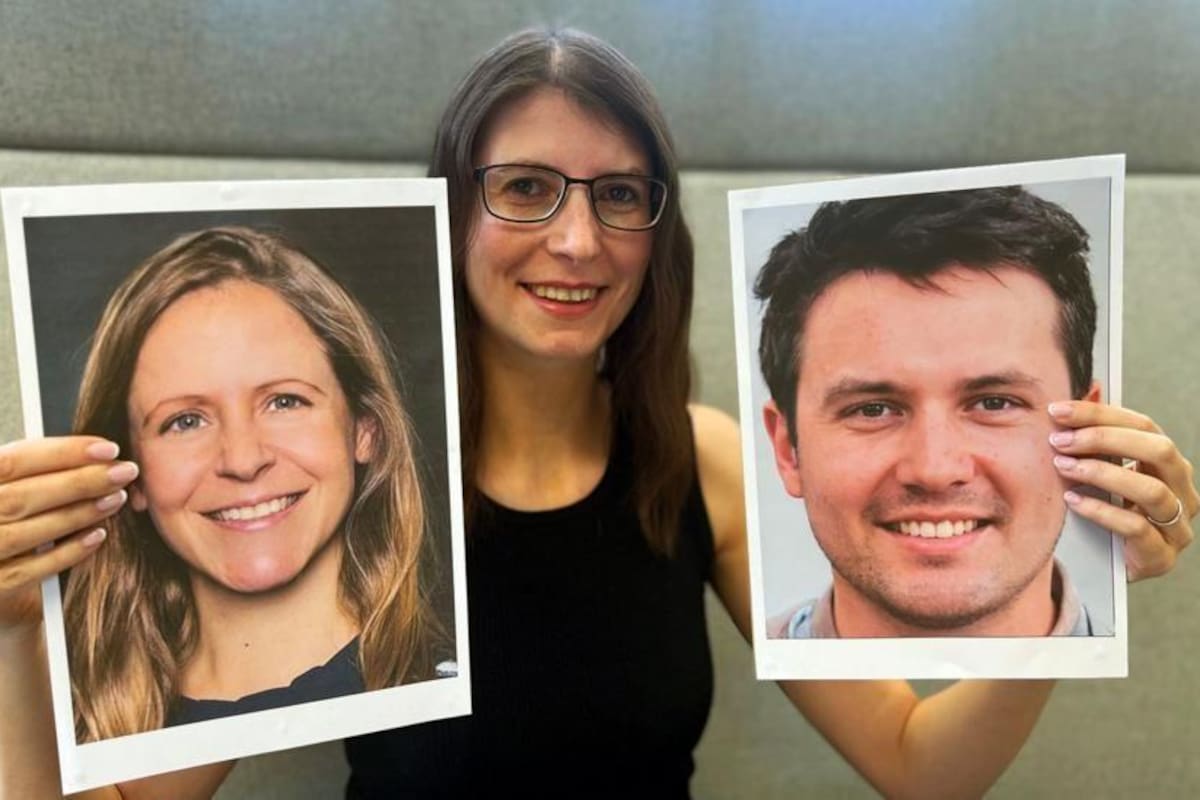 Una de estas fotos, que sostiene la Dra. Clare Sutherland, es un deepfake generado por inteligencia artificial.
