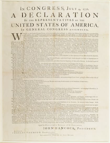 Una de las 23 copias originales de la Declaración de Independencia de Estados Unidos.