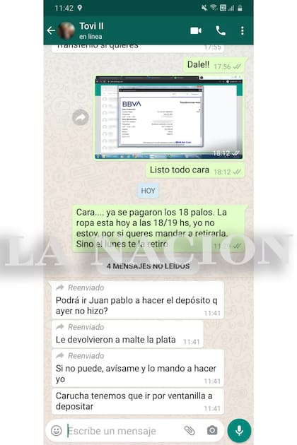 Una de las capturas de pantalla a las que LA NACION tuvo acceso, que vinculan a Pablo Toviggino con la empresa Malte SRL