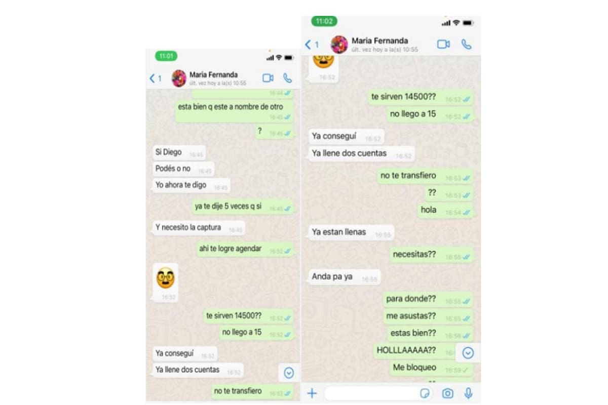 Una de las capturas donde el delincuente que se hizo pasar por María Fernanda, una víctima de la estafa