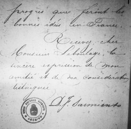Una de las cartas de Sarmiento a Laboulaye