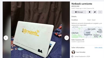 Una de las computadoras Plan Sarmiento del Gobierno de la Ciudad de Buenos Aires puesta en venta en Facebook Marketplace a $ 50.000 pesos
