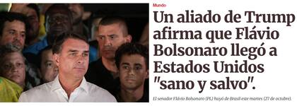 Una de las confirmaciones en la prensa sobre la llegada de Flavio Bolsonaro a Estados Unidos.