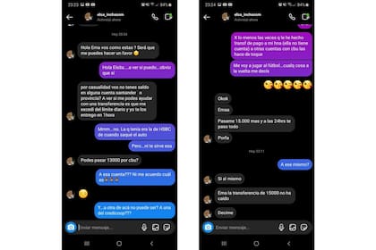 Una de las conversaciones que la persona que capturó la cuenta de Inchassendague tuvo con sus seguidores para pedirles plata