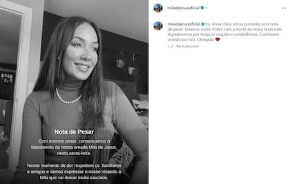 Una de las hijas de Mila De Jesús utilizó las redes sociales de su madre para dar la noticia de su fallecimiento
