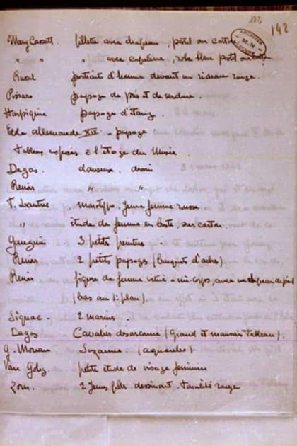 Una de las hojas de la libreta en la que Rose Valland registraba el origen y el destino de cada obra robada por los nazis