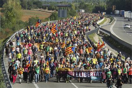 Una de las marchas que partió cerca de Girona, camino a Barcelona