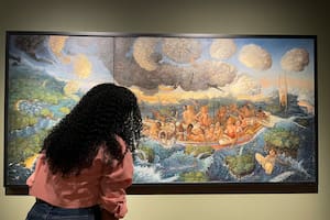 Una de las pinturas de Brooke Alfaro que se exhibieron en la Bienal de Venecia y que se muestran ahora en el Museo del Canal, en Panamá