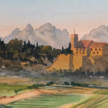 Una de las pinturas del príncipe que forman parte de la muestra, “Vista del sur de Francia”