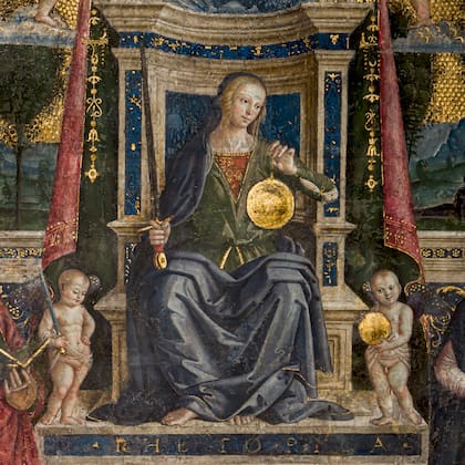 Una de las pinturas restauradas en la Sala de las Artes Liberales