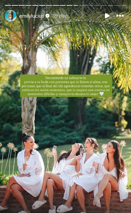Una de las tantas imágenes que subió a sus redes la novia en reconocimiento a sus amigas en medio del entorno celebratorio