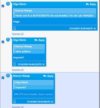 Una de los chats incluidos en el expediente