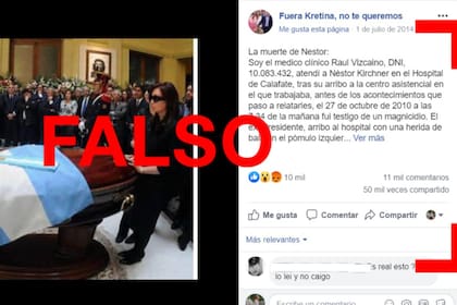 Una desinformación que vuelve: es falso que Kirchner murió por un disparo