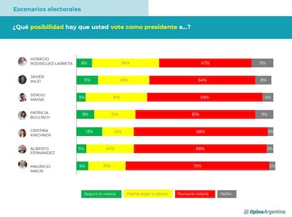 Una encuesta de Facundo Nejamkis, de una consultora que se llama Opina Argentina, muestra los niveles de imagen negativa de los principales candidatos
