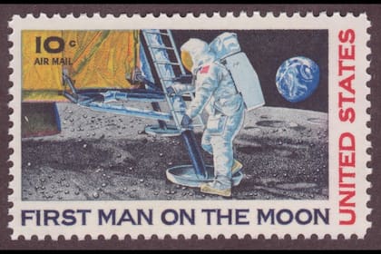 Una estampilla conmemorando la llegada del hombre a la Luna