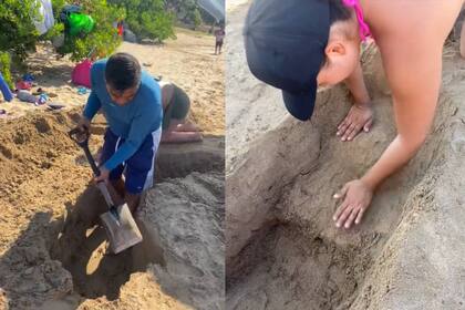 Una familia sorprendió con la construción en la playa (Captura video)