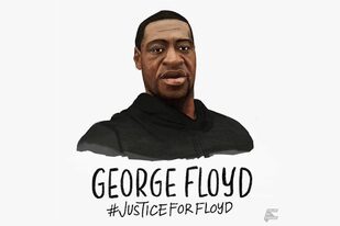 Una gráfica de George Floyd, creada después de su muerte en Minneapolis en manos de la policía, que pide justicia