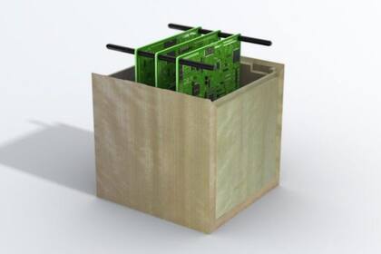 Una ilustración de cómo podría verse LignoSat, un satélite fabricado en madera