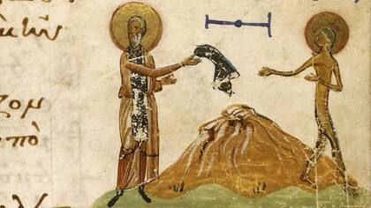 Una ilustración de Santa María y el monje Zósimo en un manuscrito griego del siglo XI