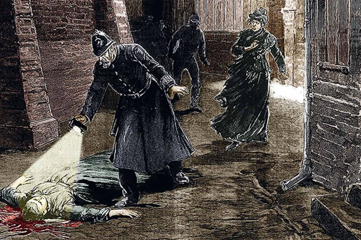 Una ilustración de uno de los crímenes de Jack, el Destripador en Whitechapel. Sus víctimas presentaban cortes en la garganta, mutilaciones en el área genital y abdominal, extirpación de órganos y desfiguración del rostro de mujeres que se dedicaban a la prostitución.